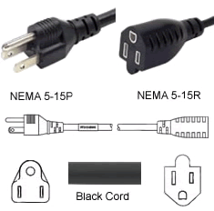 NEMA 5-15P to NEMA 5-15R 125 Volt Power Cord - 15'